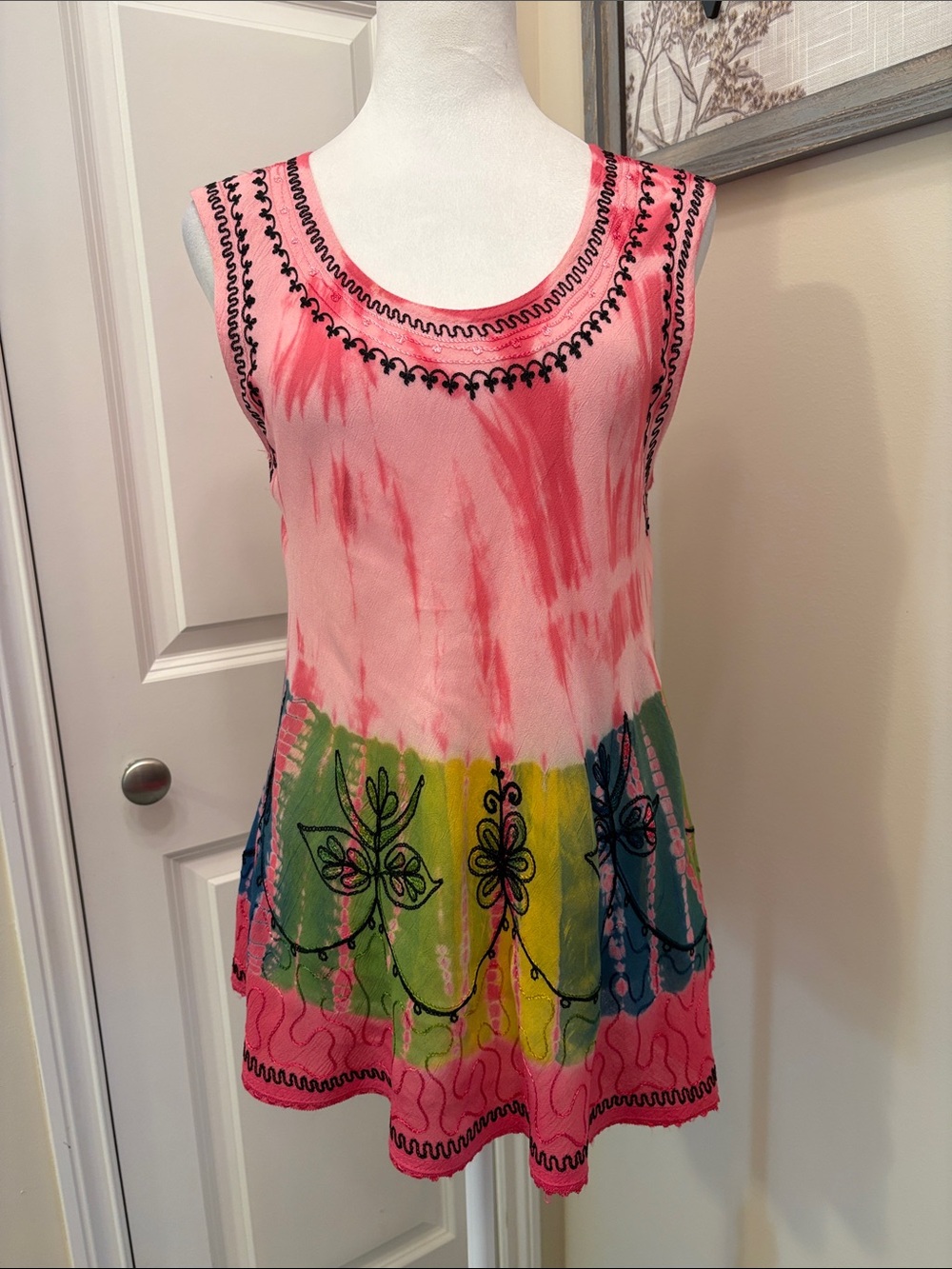 India Boutique Pink Tie-Dye Floral Tank Top Embroidery small/medium